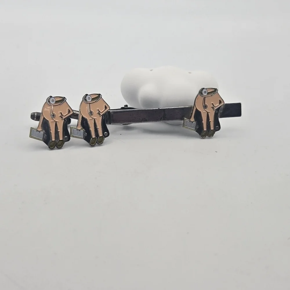 Handmade By Logo Jewelry Two Cufflinks & One Tie Holder Clip Pre-Owned